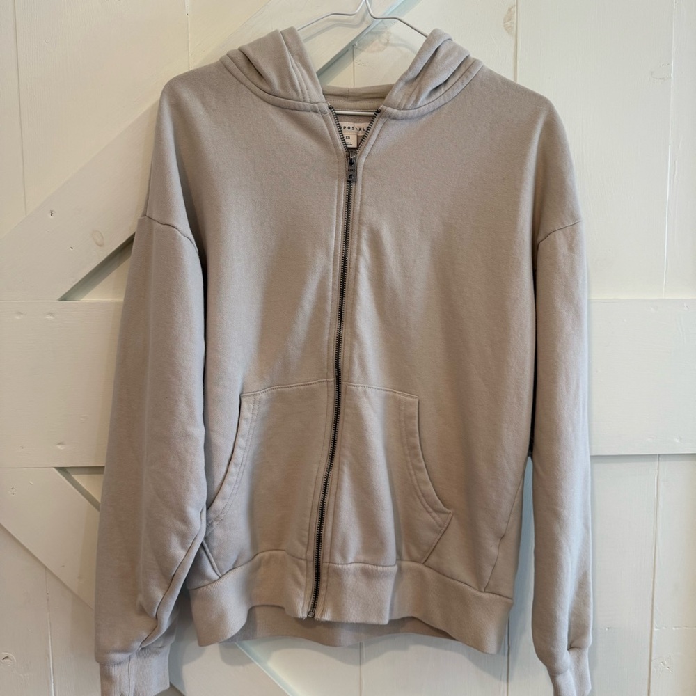 Aeropostale Unisex Light Gray Zip-Up Hoodie Jacket‎ Outerwear XS Neutral